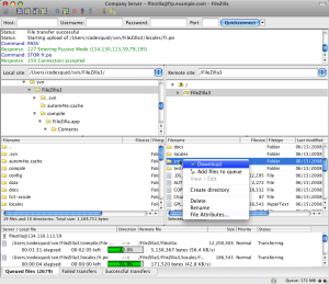 FileZilla on macOS - main window screenshot